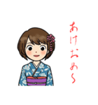 2026あけおめ！キュートな着物ガールズ（個別スタンプ：3）