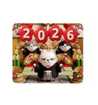 動く 3D三匹の擦れねこ 年末年始2026（個別スタンプ：1）