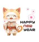 茶白 着物ねこ♡年末年始 年賀 3D（個別スタンプ：3）