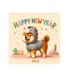 柴犬 2026年 あけおめ 馬 年賀状（個別スタンプ：3）