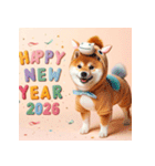 柴犬 2026年 あけおめ 馬 年賀状（個別スタンプ：6）