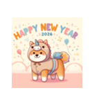 柴犬 2026年 あけおめ 馬 年賀状（個別スタンプ：8）