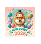 柴犬 2026年 あけおめ 馬 年賀状（個別スタンプ：17）