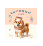 柴犬 2026年 あけおめ 馬 年賀状（個別スタンプ：23）