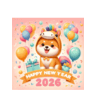 柴犬 2026年 あけおめ 馬 年賀状（個別スタンプ：25）