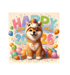 柴犬 2026年 あけおめ 馬 年賀状（個別スタンプ：35）