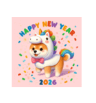 柴犬 2026年 あけおめ 馬 年賀状（個別スタンプ：36）