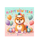 柴犬 2026年 あけおめ 馬 年賀状（個別スタンプ：38）
