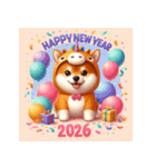 柴犬 2026年 あけおめ 馬 年賀状（個別スタンプ：39）