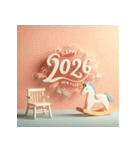 木馬 2026年 あけおめ 馬 年賀状（個別スタンプ：1）