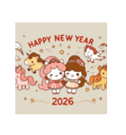 キュート 2026年 あけおめ 馬 年賀状（個別スタンプ：24）