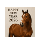 リアル 2026年 あけおめ 馬 年賀状（個別スタンプ：5）