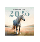 リアル 2026年 あけおめ 馬 年賀状（個別スタンプ：33）