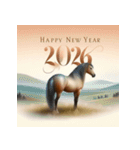 リアル 2026年 あけおめ 馬 年賀状（個別スタンプ：37）
