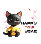 黒猫 着物ねこ♡年末年始 年賀 3D（個別スタンプ：3）