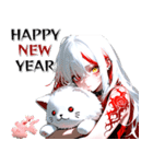 タトゥーガールと病みカワ白ネコ♡（個別スタンプ：3）