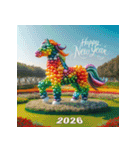バルーンアート 2026年 あけおめ 馬 年賀状（個別スタンプ：10）