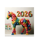 バルーンアート 2026年 あけおめ 馬 年賀状（個別スタンプ：16）