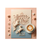 ラテアート 2026年 あけおめ 馬 年賀状（個別スタンプ：5）