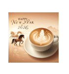 ラテアート 2026年 あけおめ 馬 年賀状（個別スタンプ：6）