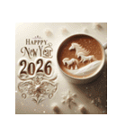 ラテアート 2026年 あけおめ 馬 年賀状（個別スタンプ：10）