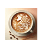 ラテアート 2026年 あけおめ 馬 年賀状（個別スタンプ：13）