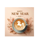 ラテアート 2026年 あけおめ 馬 年賀状（個別スタンプ：14）