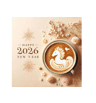 ラテアート 2026年 あけおめ 馬 年賀状（個別スタンプ：15）