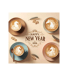 ラテアート 2026年 あけおめ 馬 年賀状（個別スタンプ：17）