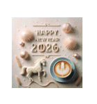 ラテアート 2026年 あけおめ 馬 年賀状（個別スタンプ：18）