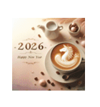 ラテアート 2026年 あけおめ 馬 年賀状（個別スタンプ：21）