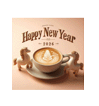 ラテアート 2026年 あけおめ 馬 年賀状（個別スタンプ：22）
