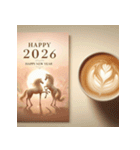 ラテアート 2026年 あけおめ 馬 年賀状（個別スタンプ：24）