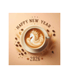 ラテアート 2026年 あけおめ 馬 年賀状（個別スタンプ：25）