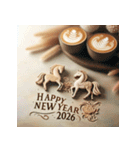 ラテアート 2026年 あけおめ 馬 年賀状（個別スタンプ：26）