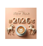 ラテアート 2026年 あけおめ 馬 年賀状（個別スタンプ：31）