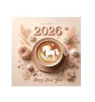 ラテアート 2026年 あけおめ 馬 年賀状（個別スタンプ：32）