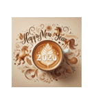 ラテアート 2026年 あけおめ 馬 年賀状（個別スタンプ：34）