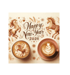 ラテアート 2026年 あけおめ 馬 年賀状（個別スタンプ：35）