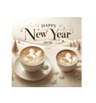 ラテアート 2026年 あけおめ 馬 年賀状（個別スタンプ：36）