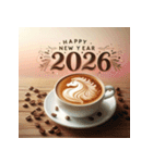 ラテアート 2026年 あけおめ 馬 年賀状（個別スタンプ：37）