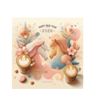 ラテアート 2026年 あけおめ 馬 年賀状（個別スタンプ：39）