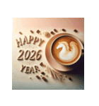 ラテアート 2026年 あけおめ 馬 年賀状（個別スタンプ：40）