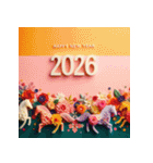 フラワーアート 2026年 あけおめ 馬 年賀状（個別スタンプ：3）
