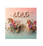 フラワーアート 2026年 あけおめ 馬 年賀状（個別スタンプ：4）