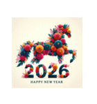 フラワーアート 2026年 あけおめ 馬 年賀状（個別スタンプ：6）
