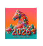 フラワーアート 2026年 あけおめ 馬 年賀状（個別スタンプ：13）
