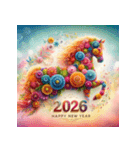 フラワーアート 2026年 あけおめ 馬 年賀状（個別スタンプ：17）