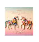 フラワーアート 2026年 あけおめ 馬 年賀状（個別スタンプ：20）