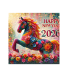 フラワーアート 2026年 あけおめ 馬 年賀状（個別スタンプ：25）